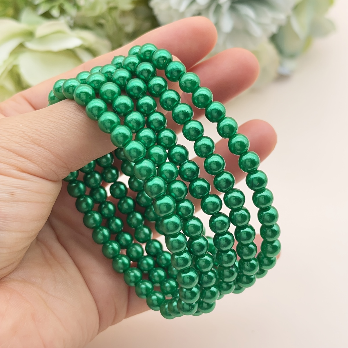 Imitation Pearl Stackable Elastic Bracelets Set, Colorful Everyday Wear